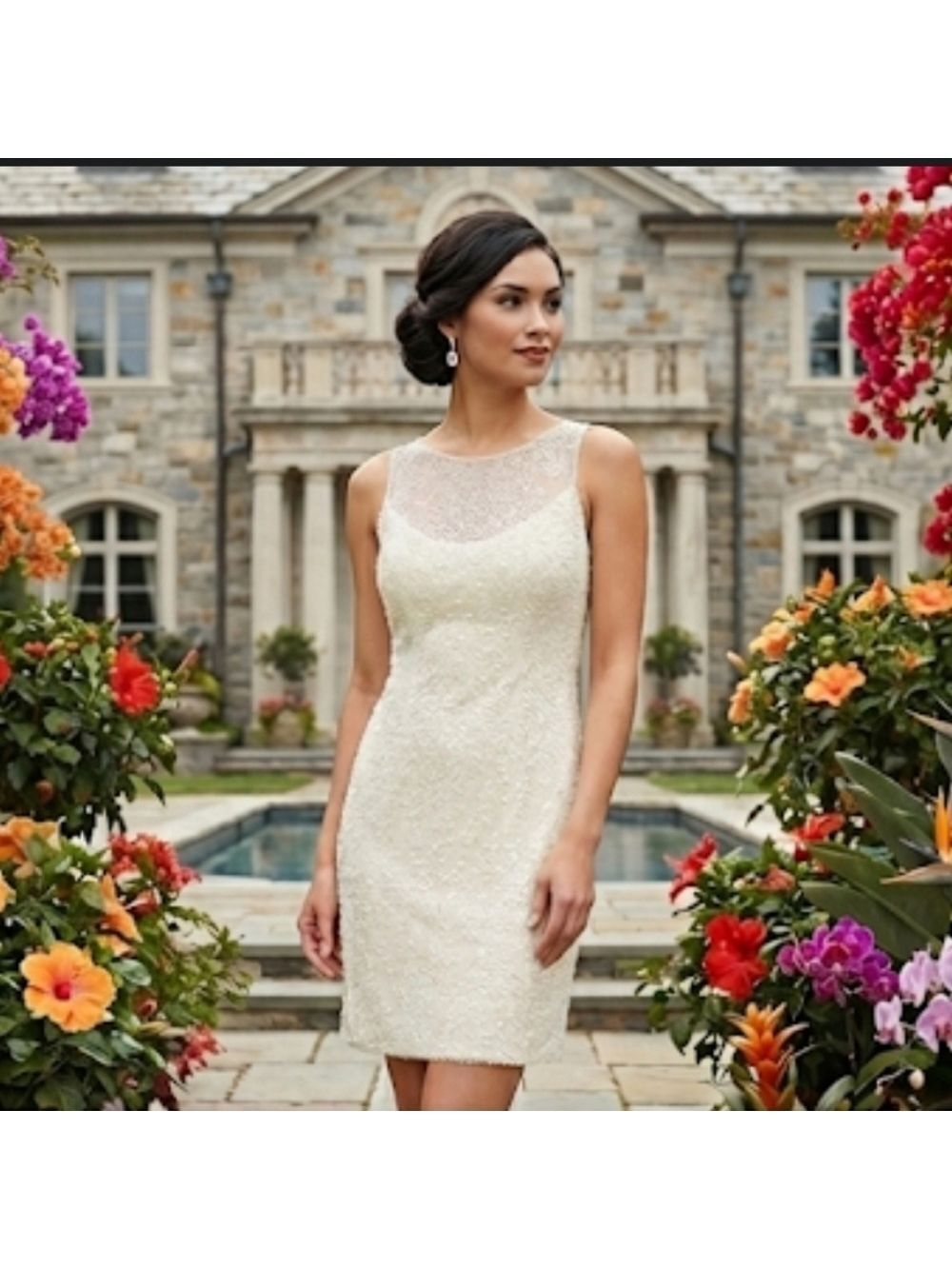Sue Wong Cream Mini Dress Intricate Detailing